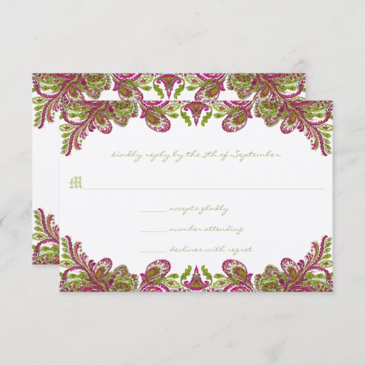 Fuchsia et Lime Paisley Faire-part de mariage (Devant / Derrière)