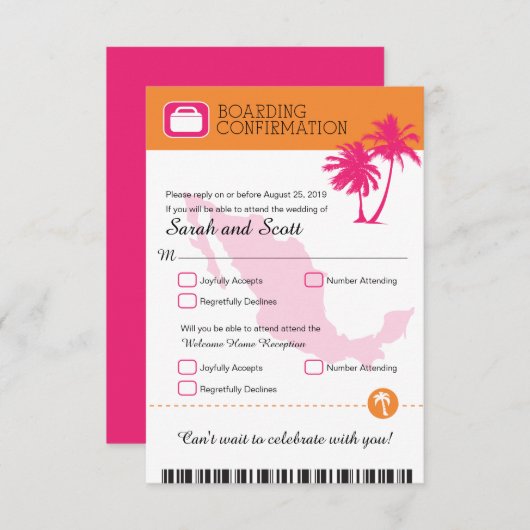 Fuchsia et Orange Palm Tree Mexique RSVP (Devant / Derrière)