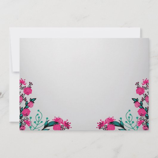 Fuchsia et Turquoise Faire-part de mariage (Dos)