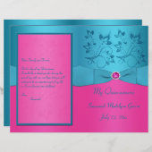 Fuchsia et Turquoise Floral Quinceanera Programme (Devant / Derrière)