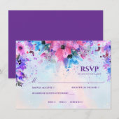 Fuchsia et Violet Vibrant Faire-part de Mariage à (Devant / Derrière)