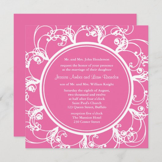 Fuchsia Fancy Floral Faire-part de mariage (Devant / Derrière)