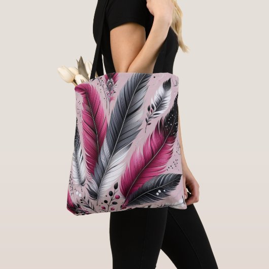 Fuchsia Feather Canvas tas – Chic & Functioneel (Dichtbij)