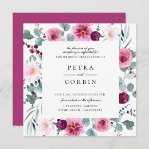 Fuchsia Floral Lijst Wedding Invitation Kaart