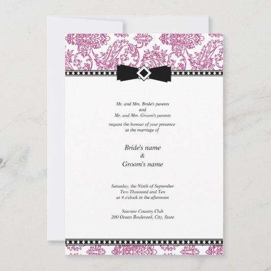 Fuchsia Floral Wedding Invitation Kaart (Voorkant)