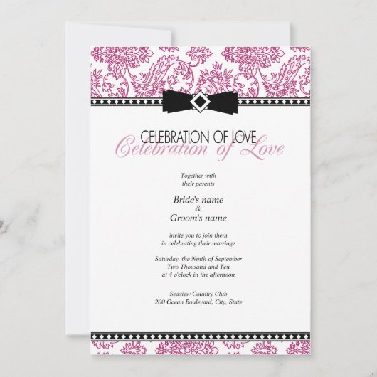 Fuchsia Floral Wedding Invitation Kaart (Voorkant)