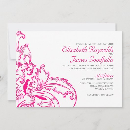 Fuchsia Flourish Wedding Invitations (Devant)