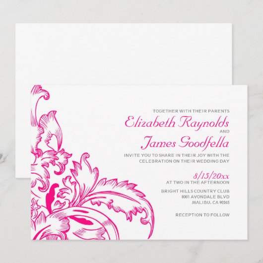 Fuchsia Flourish Wedding Invitations (Devant / Derrière)