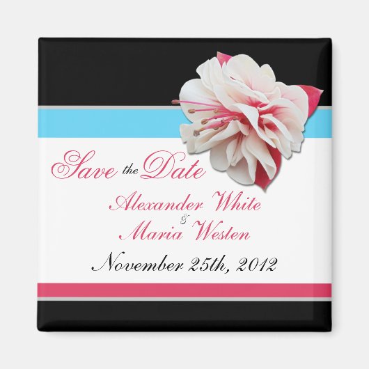 Fuchsia Flower Pink & Aqua Save the Date Magnet (Devant)