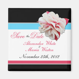 Fuchsia Flower Pink & Aqua Save the Date Magnet Magneet