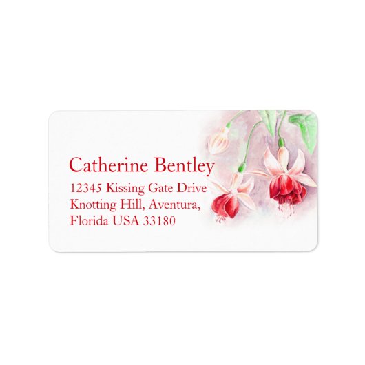 Fuchsia flower red wedding reply address label (Voorkant)