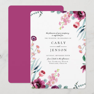 Fuchsia Garden Bloemen Huwelijksuitnodiging Kaart