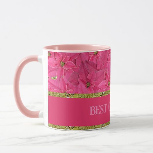 Fuchsia gekleurde poinsettias, aangepaste kerst mok (Links)