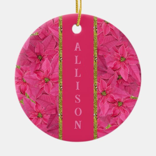 Fuchsia gekleurde poinsettias, bloemenpatroon op m keramisch ornament (Voorkant)