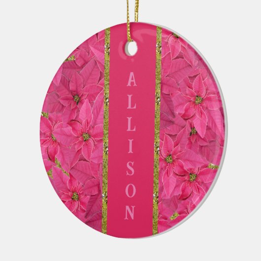 Fuchsia gekleurde poinsettias, bloemenpatroon op m keramisch ornament (Links)