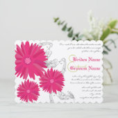 Fuchsia Gerber Daisy Wedding Invitation Kaart (Staand voorkant)