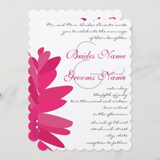 Fuchsia Gerber Daisy Wedding Invitation Kaart (Voorkant / Achterkant)