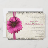Fuchsia Gerber Daisy Wedding Invite Kaart (Voorkant)