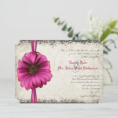 Fuchsia Gerber Daisy Wedding Invite Kaart (Staand voorkant)