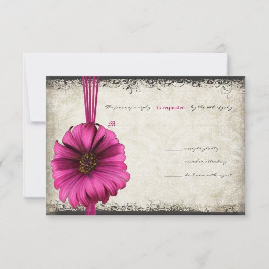 Fuchsia Gerber Daisy Wedding RSVP Kaartje (Voorkant)