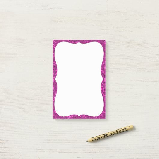 Fuchsia Glitter look Hot Pink Sparkle Print Post-it® Notes (Op bureau)