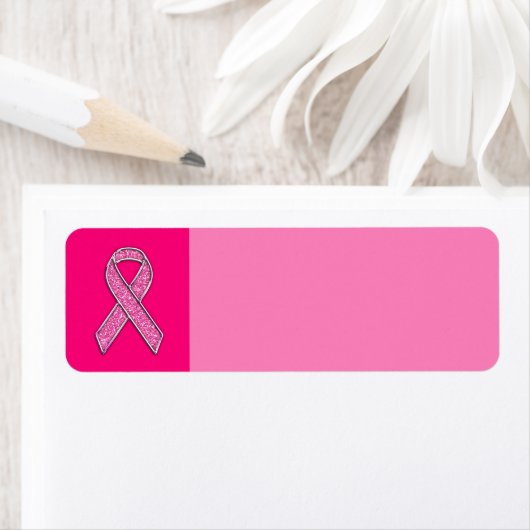 Fuchsia Glitter Style Pink Ribbon Awareness Etiket (Insitu)