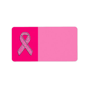 Fuchsia Glitter Style Pink Ribbon Awareness Etiket