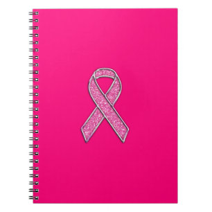Fuchsia Glitter Style Pink Ribbon Awareness Notitieboek