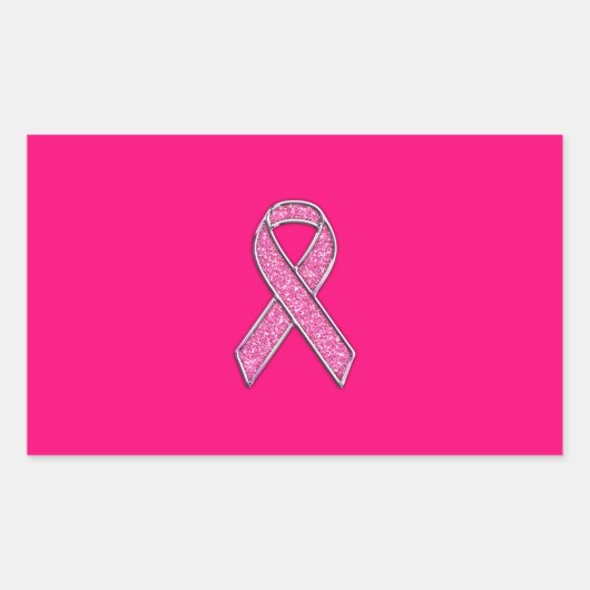 Fuchsia Glitter Style Pink Ribbon Awareness Rechthoekige Sticker (Voorkant)