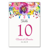 Fuchsia Gold Floral Wedding Table Number Kaart (Achterkant)