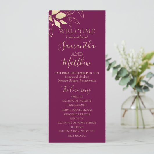 Fuchsia & Gold Foliage Programme de mariage botani (Debout devant)