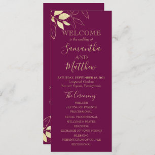 Fuchsia & Gold Foliage Programme de mariage botani