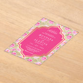 Fuchsia Gold Pink Floral Pattern Muslim Wedding Acryl Uitnodigingen (Laagn)