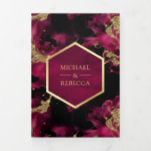 Fuchsia Goud Abstracte Vloeibare Inkt QR Code Brui Drieluik Uitnodiging (Cover)