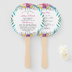 Fuchsia Goud Bloemen Chique Huwelijksprogramma Han Handwaaier