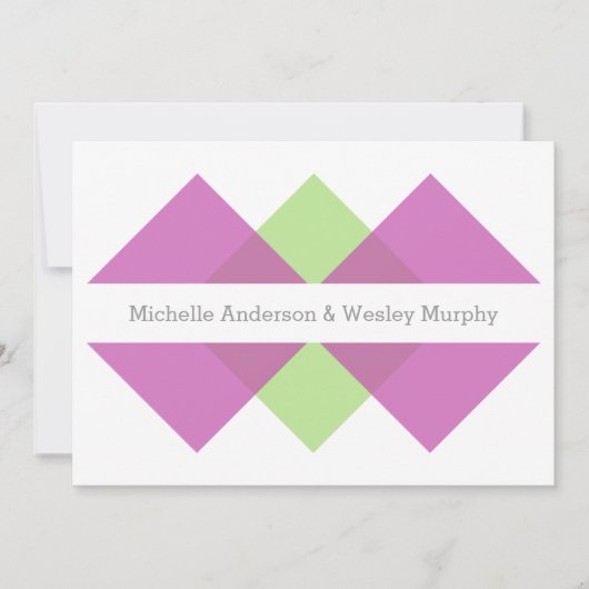 Fuchsia Green Geometric Triad Wedding Invite Kaart (Voorkant)