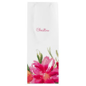 Fuchsia Green Waterverf Floral Wedding Wijn Cadeautas (Voorkant)