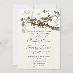 Fuchsia & Grey Vintage Birds Invitation au mariage