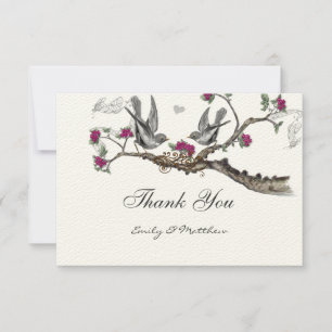 Fuchsia & Grey Vintage Birds Invitations de mariag