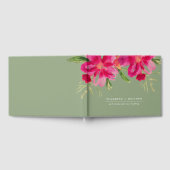 Fuchsia Groene Waterverf Bloemachtige Trouw Gastenboek (Volledig)