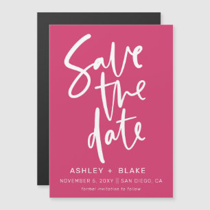 Fuchsia Handgeschreven Modern sparen de Datum Magnetische Uitnodiging