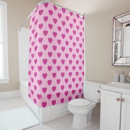 Fuchsia Hart Patroon Roze Preppy2k Douchegordijn (In situ)