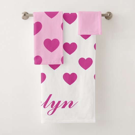 Fuchsia Hart Patroon y2k Roze Preppy Bad Handdoek (Insitu)