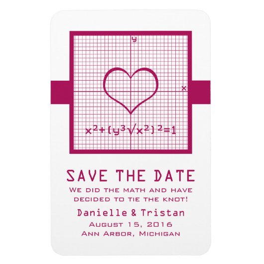 Fuchsia Heart Wiskunde Graph Save the Date Magnet Magneet (Verticaal)