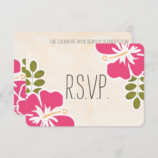FUCHSIA HIBISCUS HAWAÏAN WEDDING RESPONS KAART (Voorkant / Achterkant)