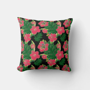 Fuchsia Hibiscus met Banana Leaf Motif Kussen