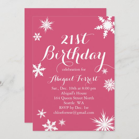 Fuchsia Hiver 21e Invitation anniversaire (Devant / Derrière)