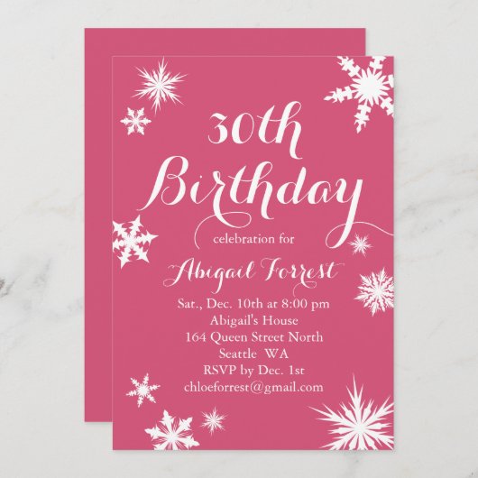 Fuchsia Hiver 30e anniversaire Invitation (Devant / Derrière)