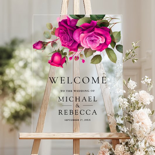 Fuchsia Hot Pink Roses Wedding Welcome