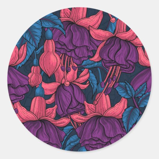 Fuchsia in blauw en paars ronde sticker (Voorkant)